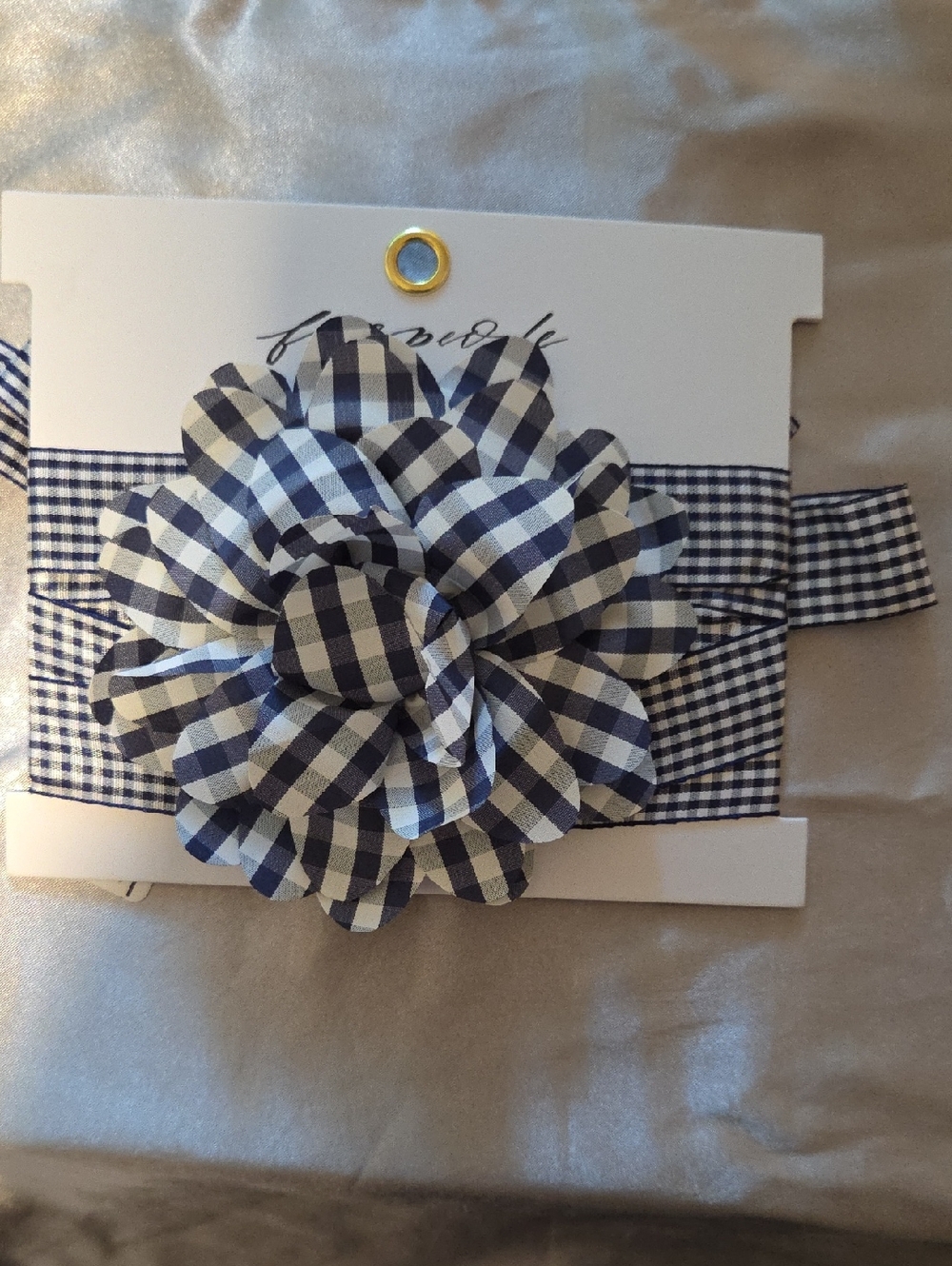 Navy and White Gingham Flower Belt